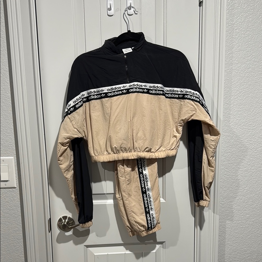 Adidas Black and Beige Colorblock Jacket & Track Pants